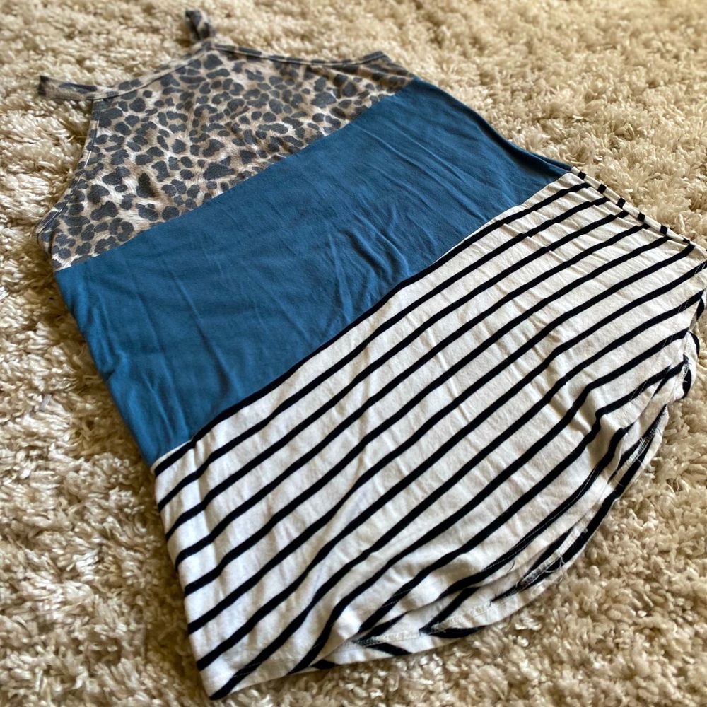Color Block Animal Print Tank Top
